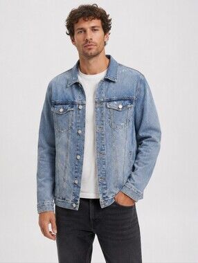 GAP Men’s Denim Trucker Jean Jacket Distressed Blue Size S Tall